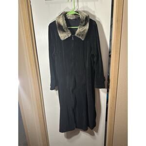 Dennis Basso Women's Black Fleece Robe With Tan Faux Fur Collar Full Zip SZ L
